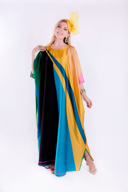 DIAGONAL STYLE PREMIUM MULTI COLOUR DIGITAL PRINTED LONG KAFTAN