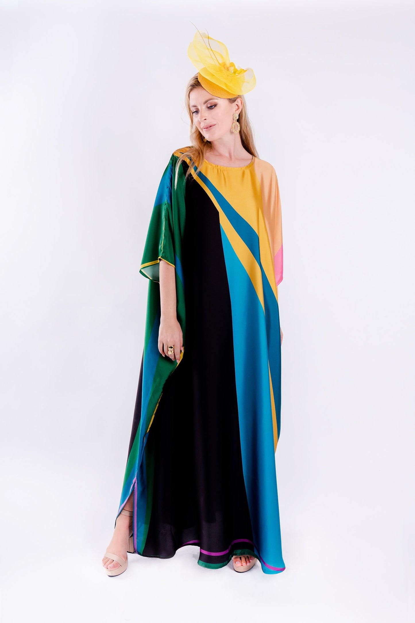 DIAGONAL STYLE PREMIUM MULTI COLOUR DIGITAL PRINTED LONG KAFTAN