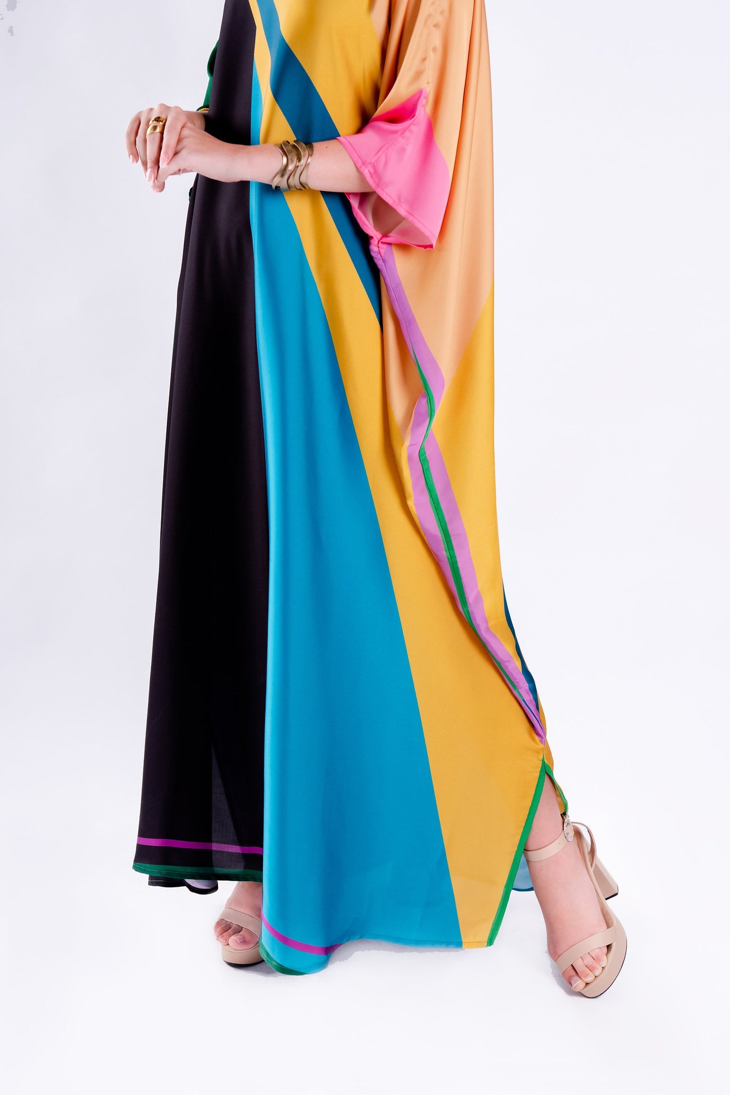 DIAGONAL STYLE PREMIUM MULTI COLOUR DIGITAL PRINTED LONG KAFTAN