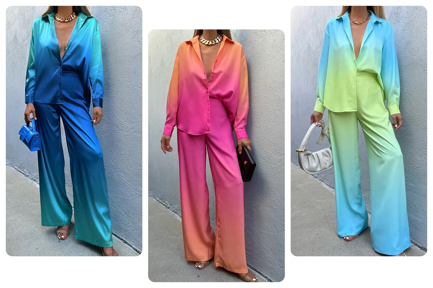 PREMIUM DUAL COLOUR RUSSIAN SATIN SHIRT + PANT STYLE COORD SET