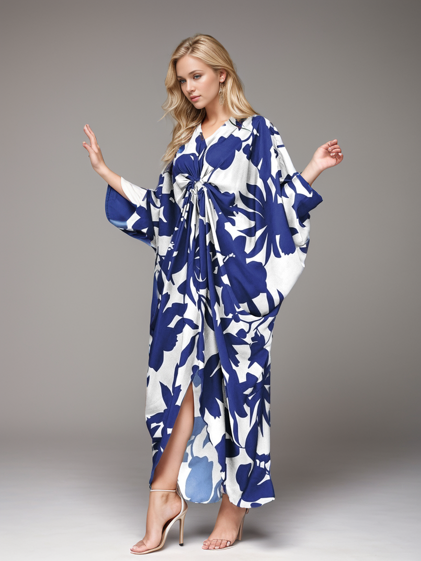 FLORAL PRINT CENTRE RING STYLE KAFTAN