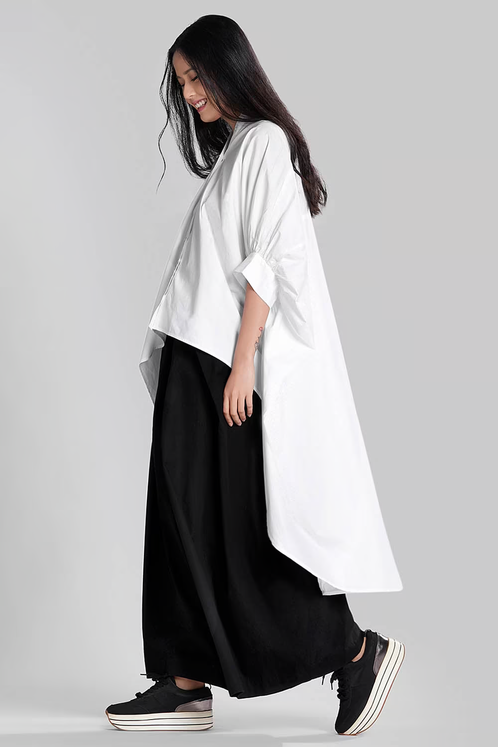 PREMIUM NATURAL COTTON POPLIN SHIRT WITH EXAGGERATED SLEEVES