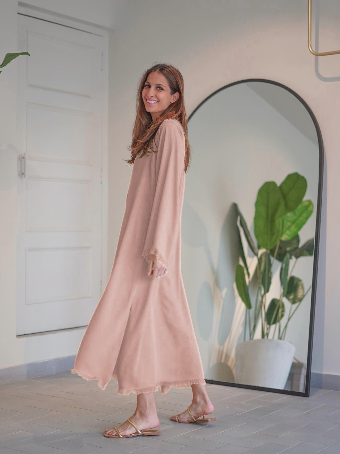 FRAYED BLUSH PREMIUM LONG TOP AND PANT SET