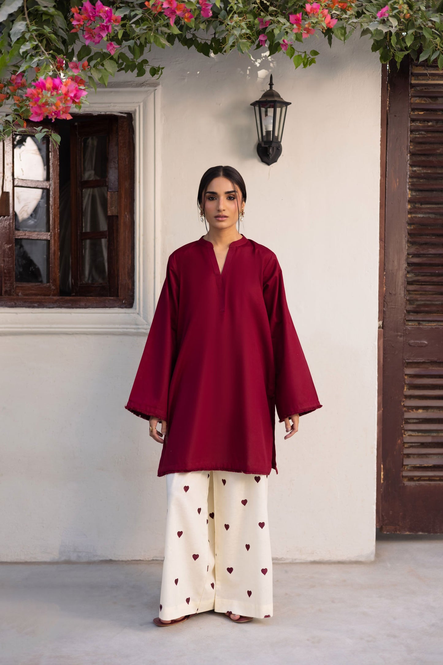 SCARLET BRUSHED LOUNGE TOP AND PANT SET