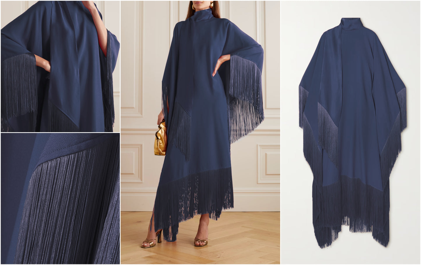 PREMIUM KOREAN SILK FRINGED KAFTAN DRESS WITH IMPORTED LACE