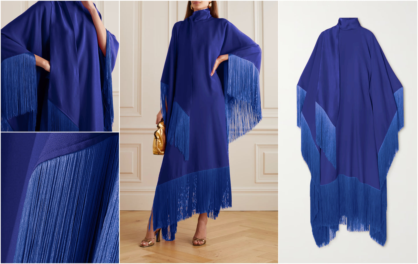 PREMIUM KOREAN SILK FRINGED KAFTAN DRESS WITH IMPORTED LACE