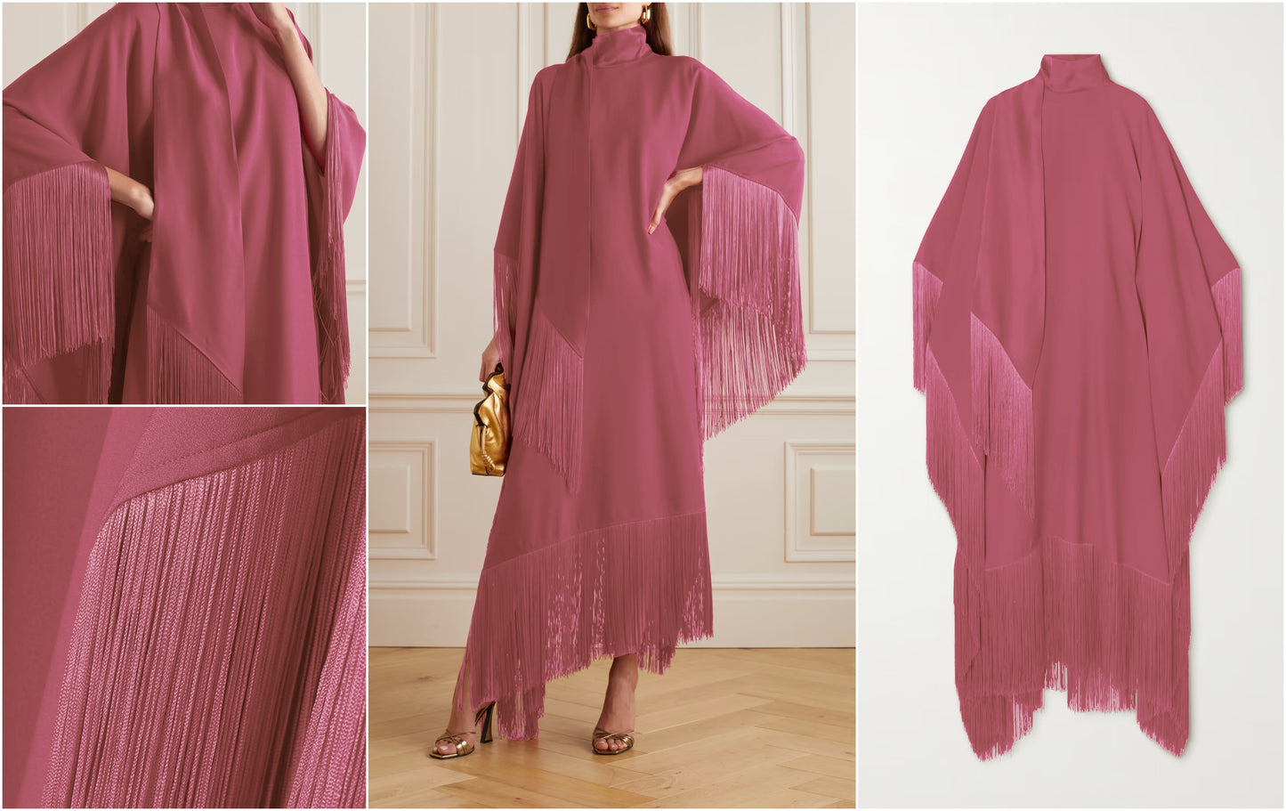 PREMIUM KOREAN SILK FRINGED KAFTAN DRESS WITH IMPORTED LACE