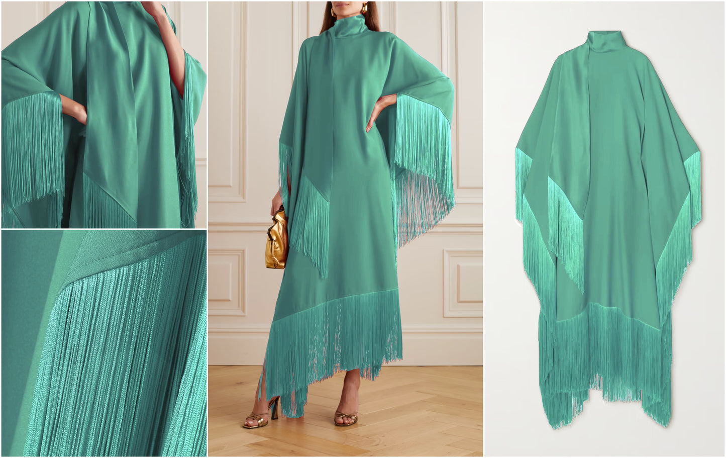 PREMIUM KOREAN SILK FRINGED KAFTAN DRESS WITH IMPORTED LACE