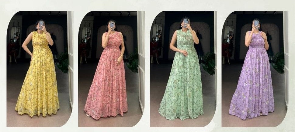 PASTEL MIST BOTANICAL LONG DRESS GOWN
