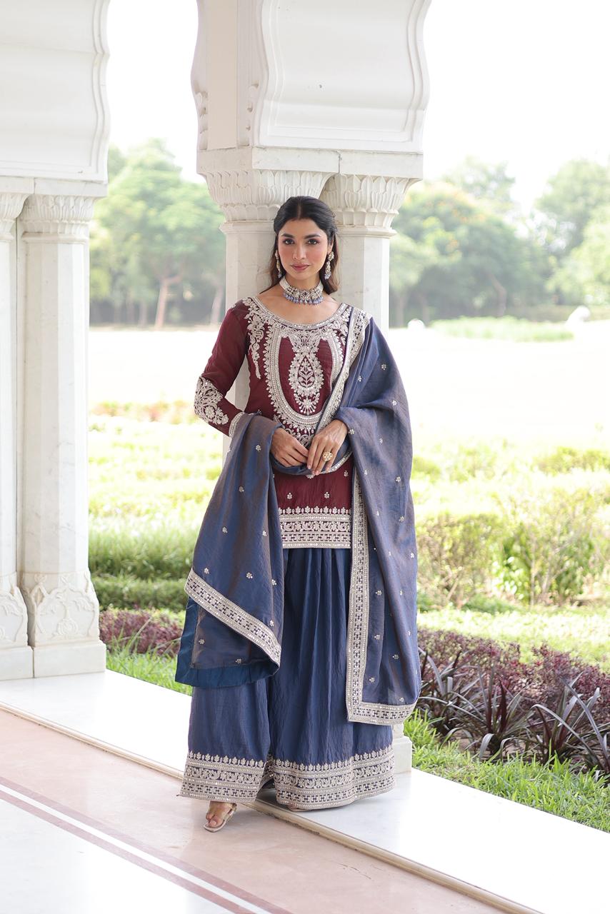 REGAL DUAL-TONED SHARARA SET WITH DUPATTA
