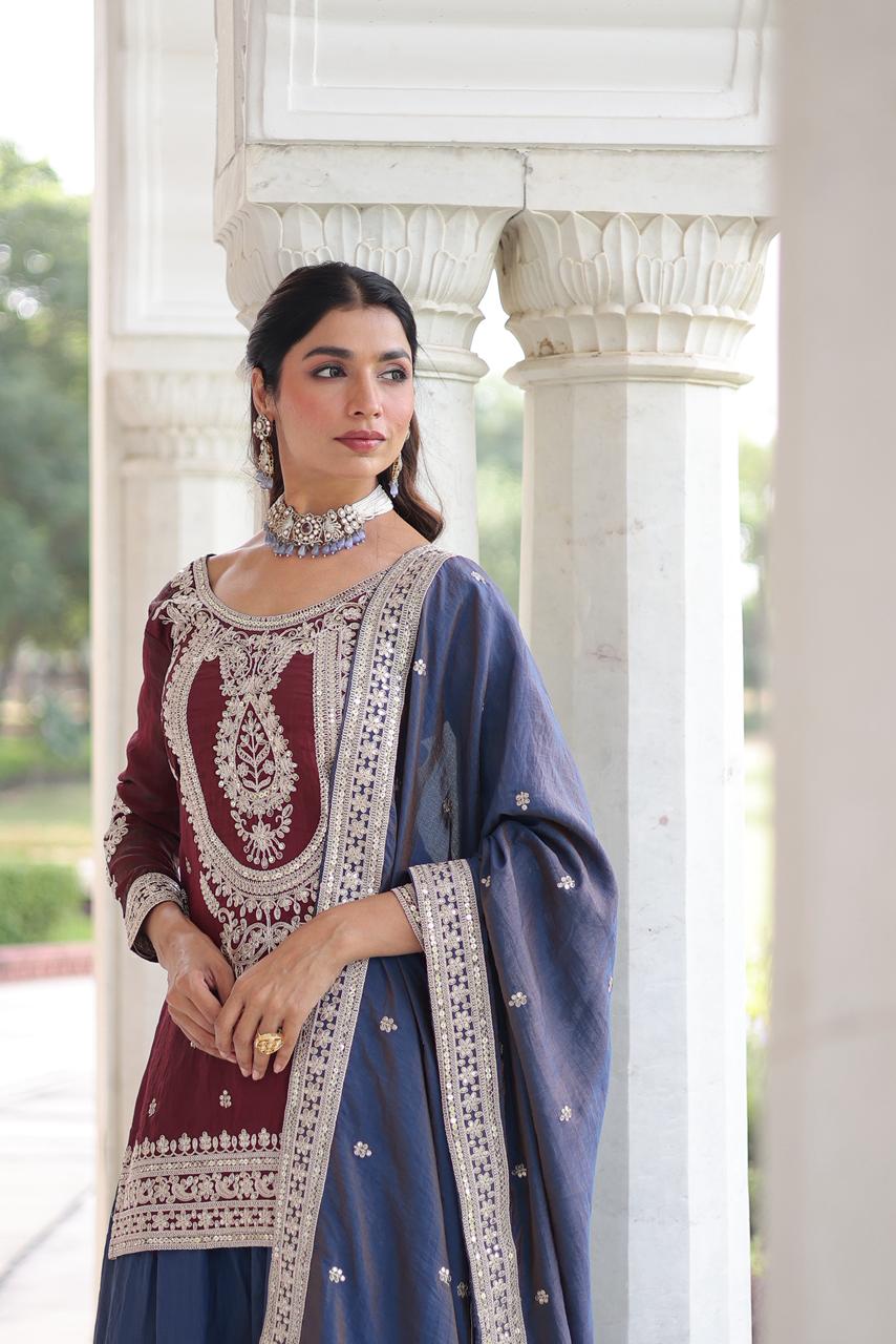 REGAL DUAL-TONED SHARARA SET WITH DUPATTA