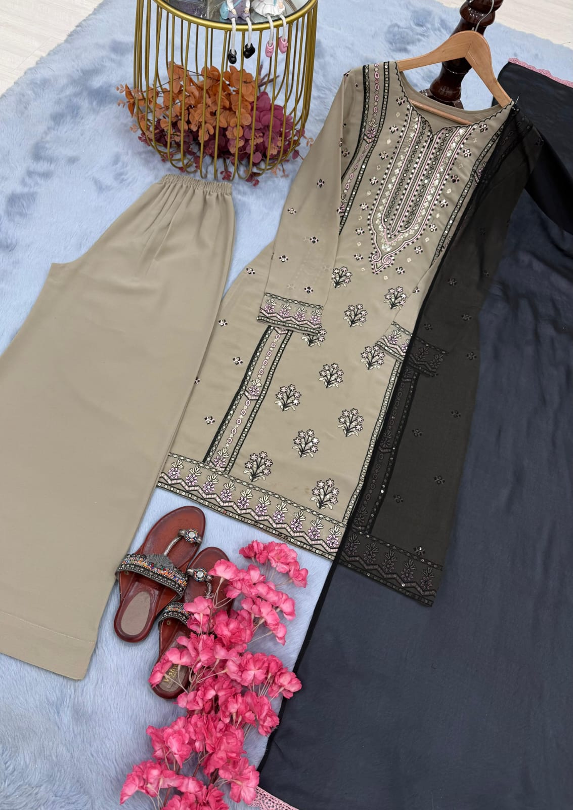 ETHEREAL BLOOM TOP & PALAZZO SET WITH LAZE DUPATTA