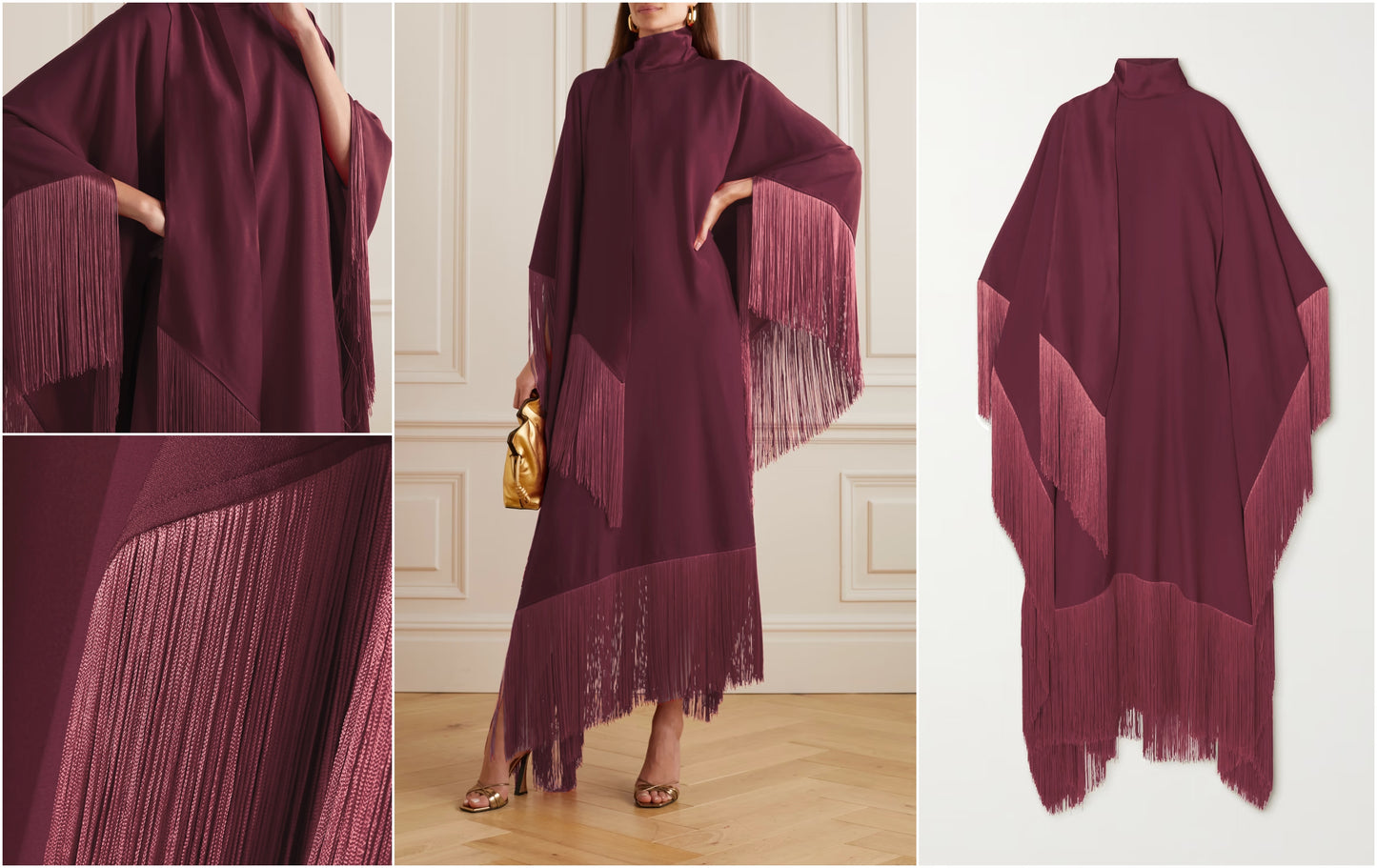 PREMIUM KOREAN SILK FRINGED KAFTAN DRESS WITH IMPORTED LACE