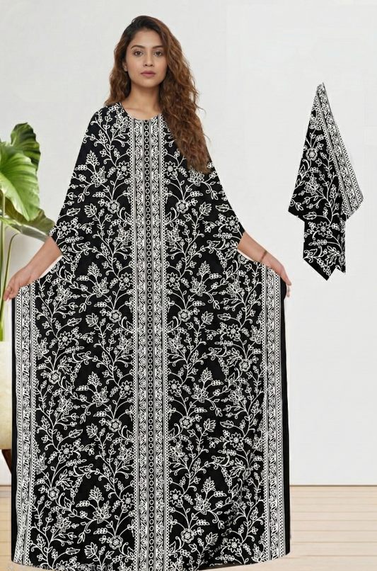 MONOCHROME BLOOM LUXE LONG KAFTAN WITH DUPATTA