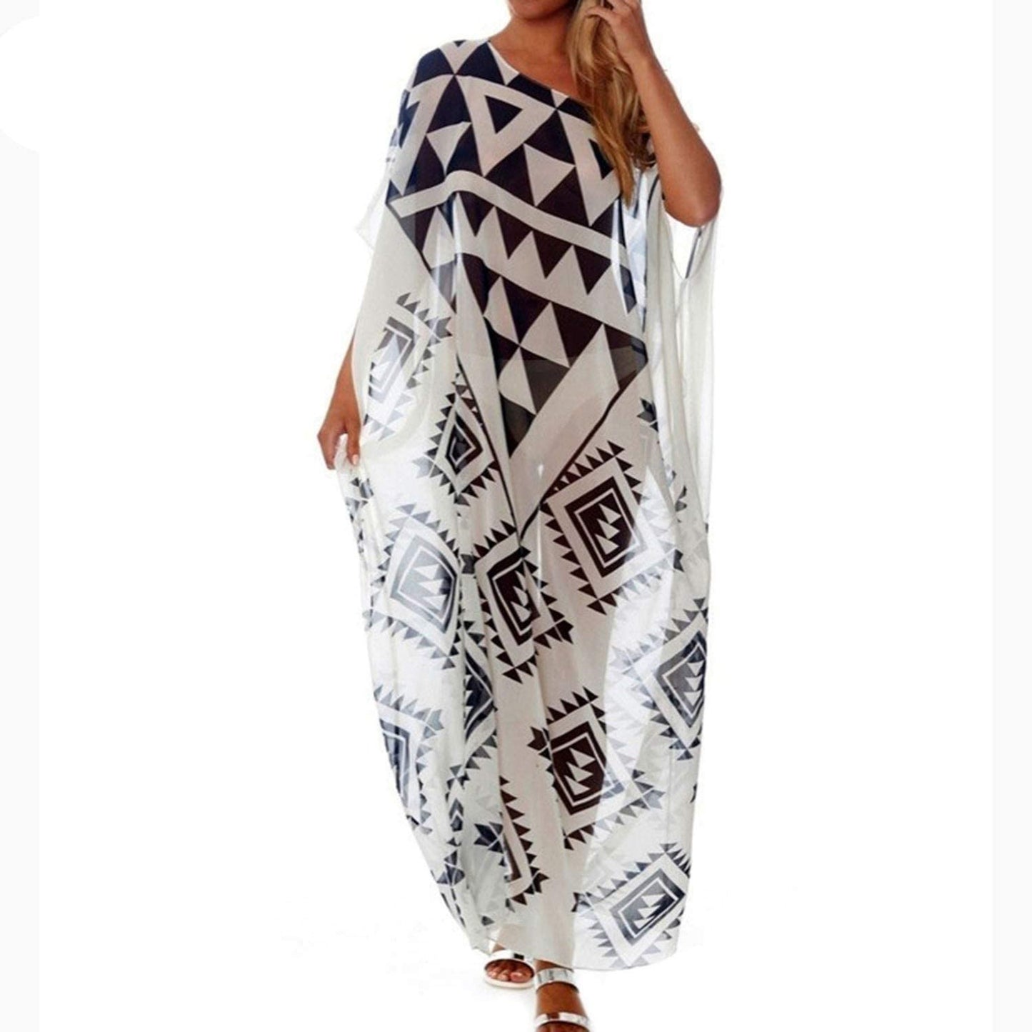 Georgette Printed Geometric Pattern Style Women Kaftan