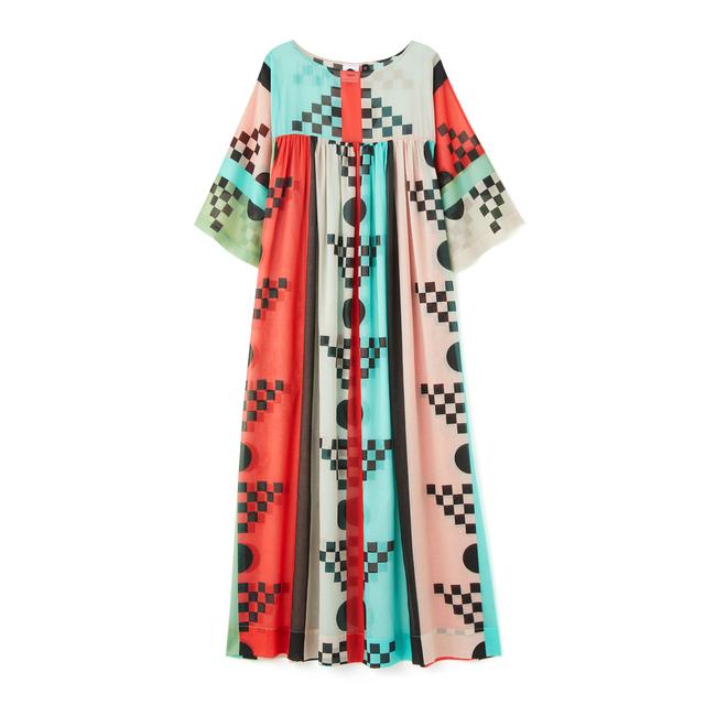 GEOMETRIC MULTI COLOUR PRINTED LONG MAXI DRESS