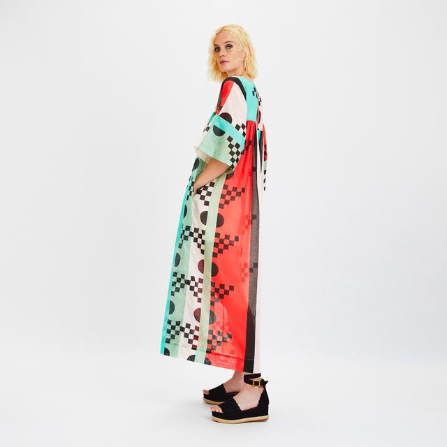 GEOMETRIC MULTI COLOUR PRINTED LONG MAXI DRESS