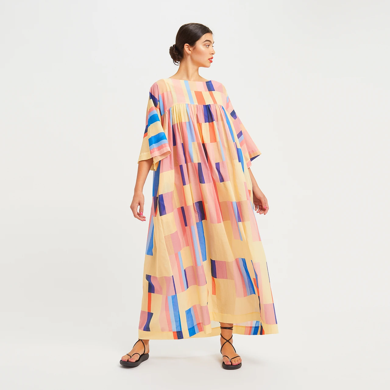 COLOURED STRIPED PRINTED MAXI DRESS TOP