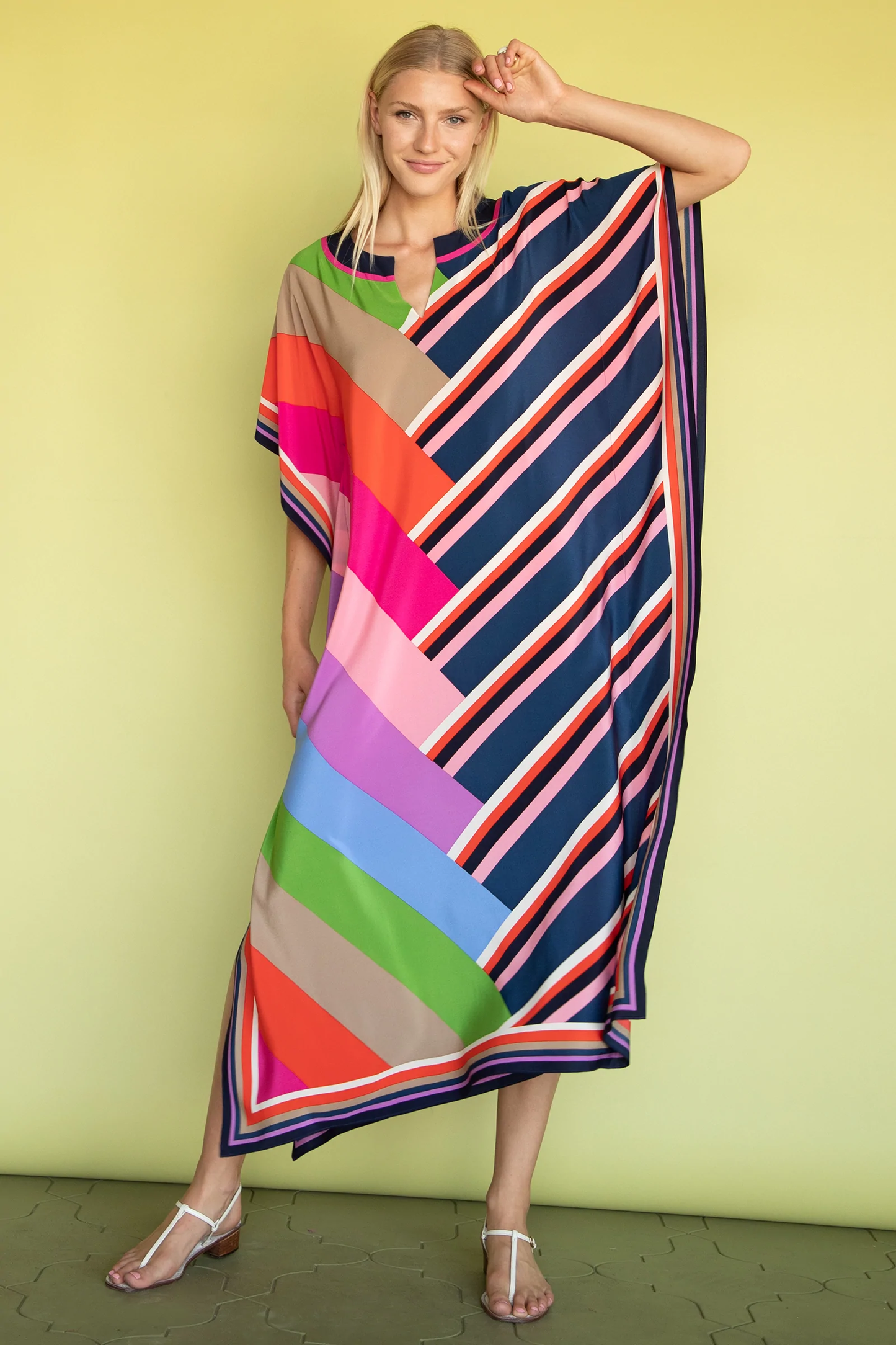 GEOMETRIC STRIPED PRINTED MULTI-COLOUR KAFTAN KURTA TOP