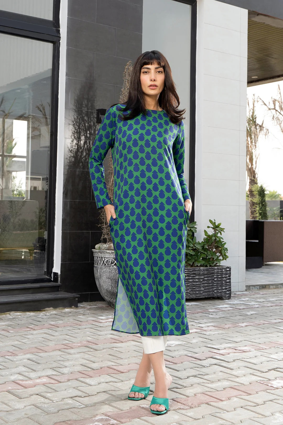 GEOMETRIC PRINTED WOMEN KAFTAN KURTI TOP