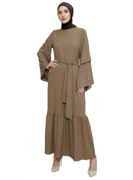 Women Islamic Nida Fabric Arabic Abaya Casual Wear With Pearl Work