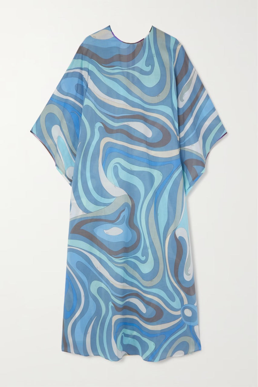 COTTON FABRIC PRINTED LONG ABSTRACT KAFTAN