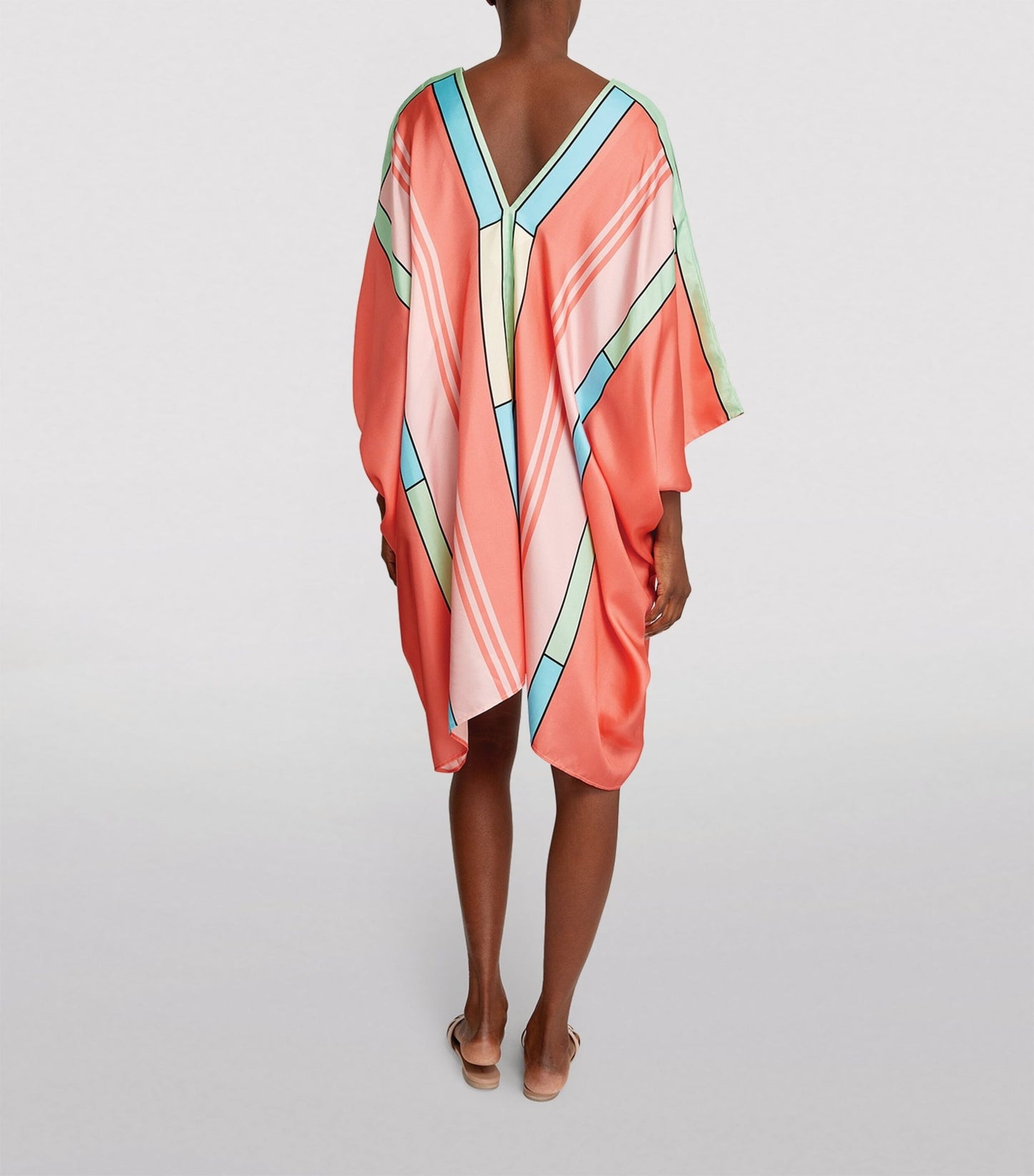 V-NECK STYLE MODERN SILK PRINTED BELT STYLE SHORT WEAR KAFTAN