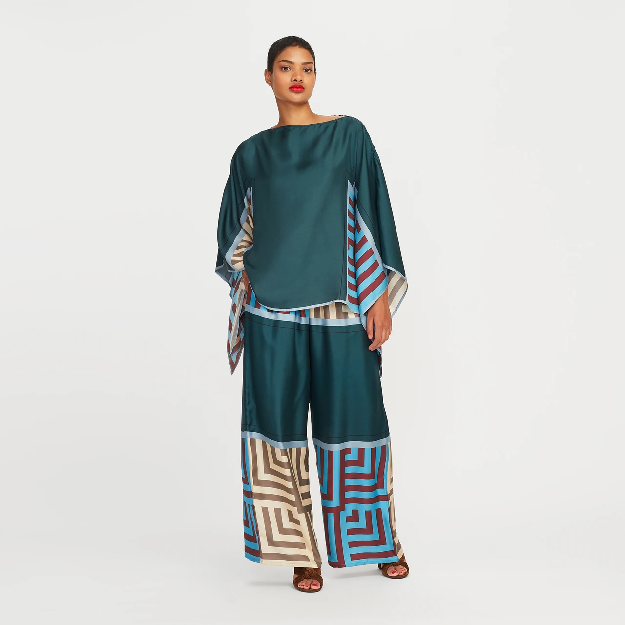Soft Satin Silk Printed Women Kaftan Pant Suit Sets