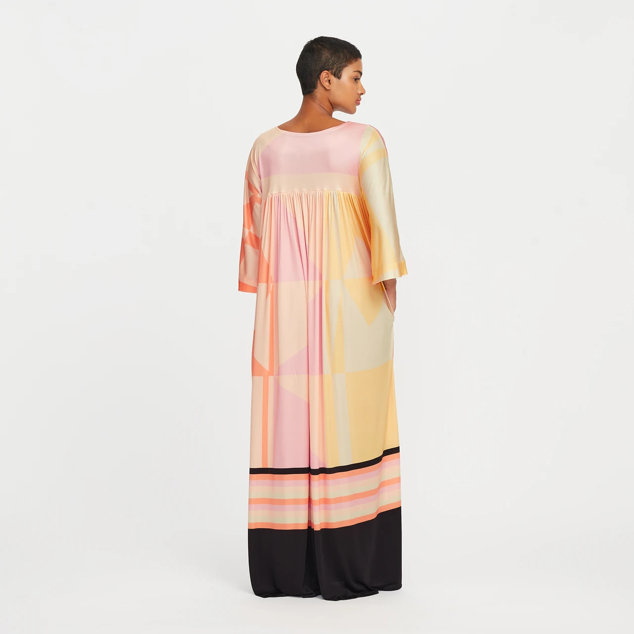 PEACH PINK COLOUR DIGITAL PRINTED EVENING LOUNGE WEAR MAXI TOP DRESS