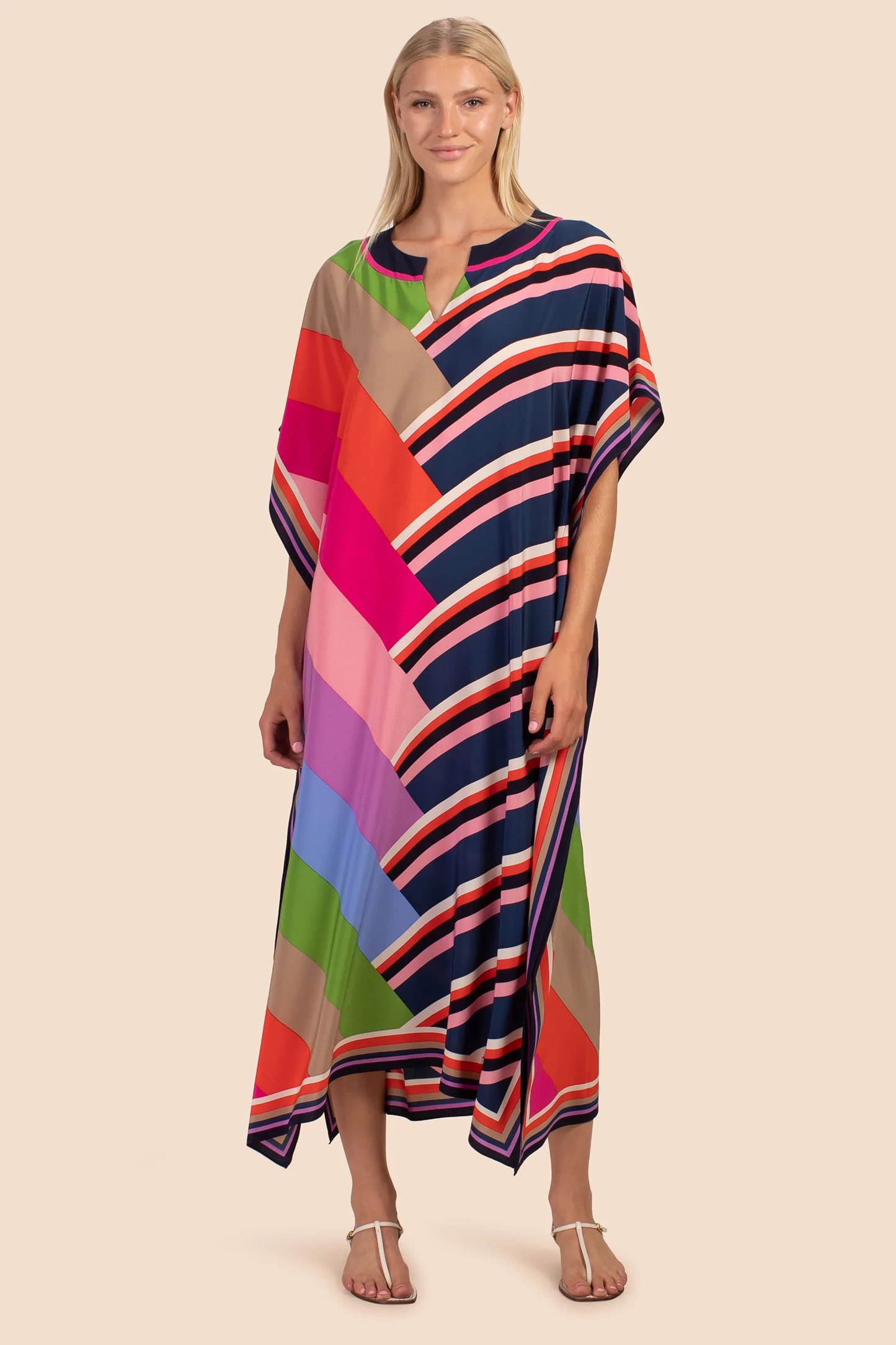 GEOMETRIC STRIPED PRINTED MULTI-COLOUR KAFTAN KURTA TOP