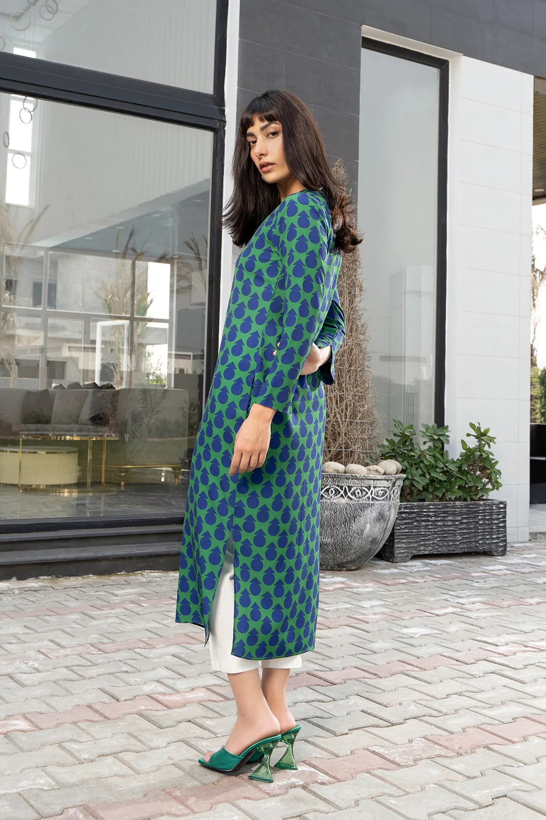 GEOMETRIC PRINTED WOMEN KAFTAN KURTI TOP