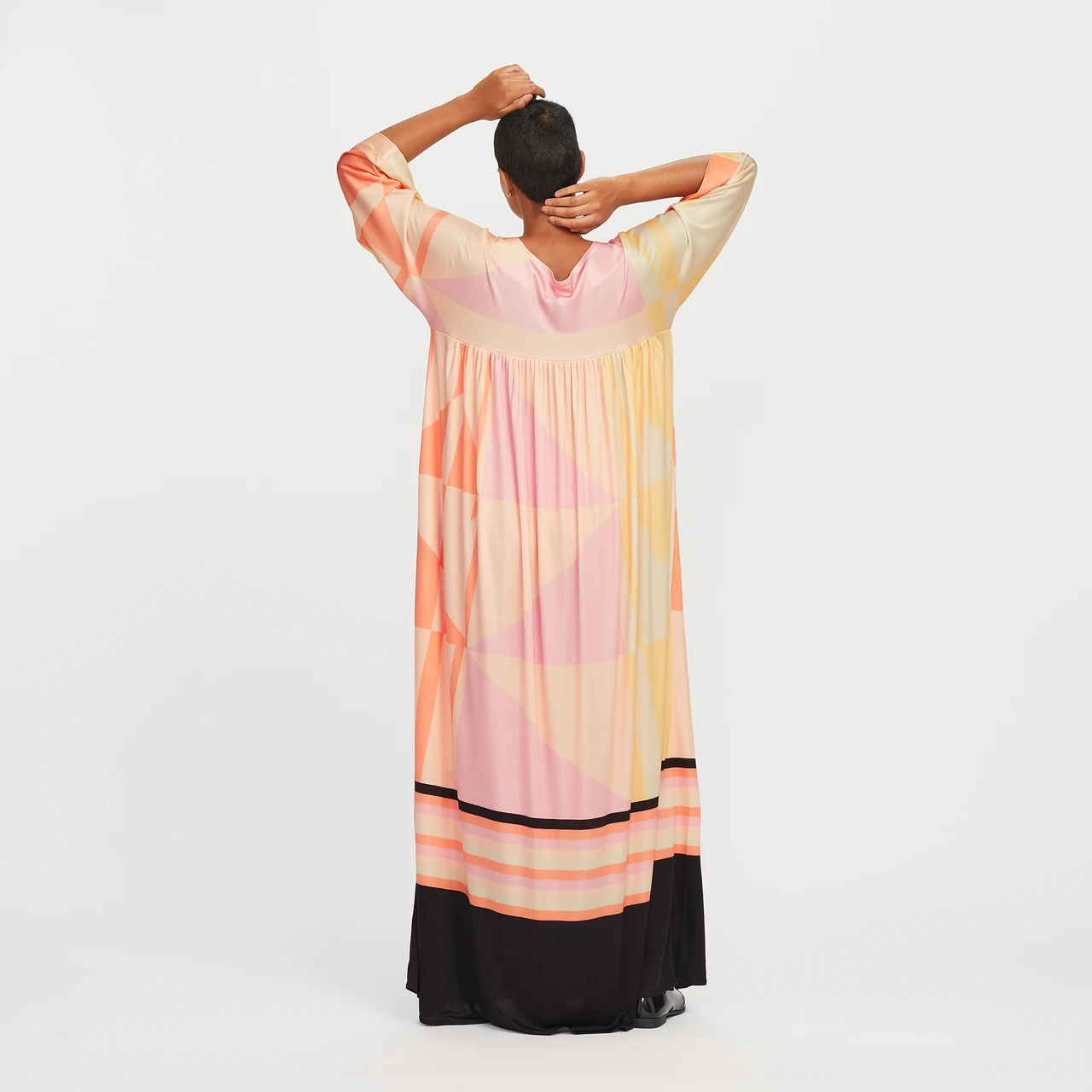 PEACH PINK COLOUR DIGITAL PRINTED EVENING LOUNGE WEAR MAXI TOP DRESS