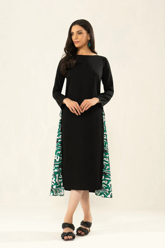 VISCOSE RAYON WOMEN  BLACK AND GREEN PRINTED KURTI TOP