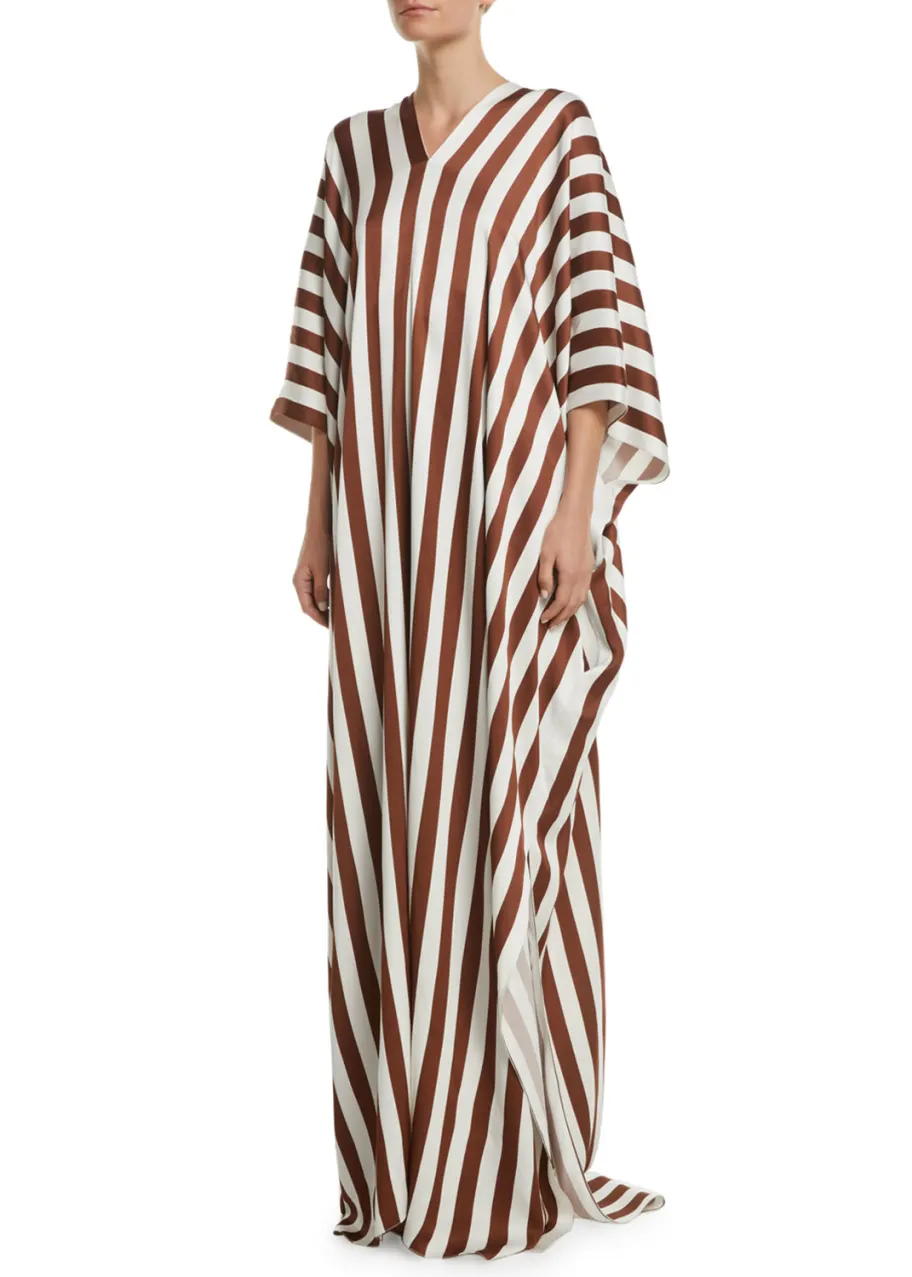 Striped Printed Ankle Length Daily Wear Satin Silk Kaftan For Women