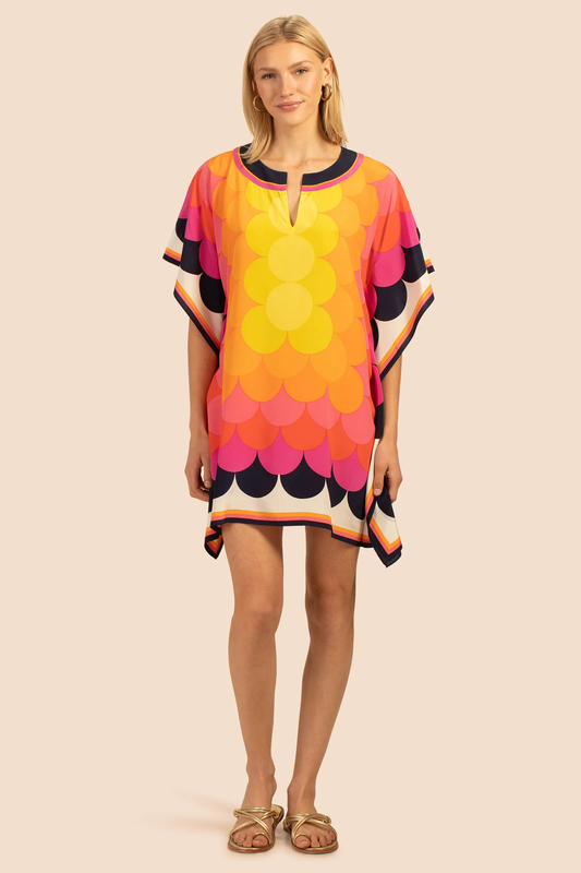 STYLISH BEACH WEAR COLOURFUL CIRCULAR PRINTED SHORT KAFTAN