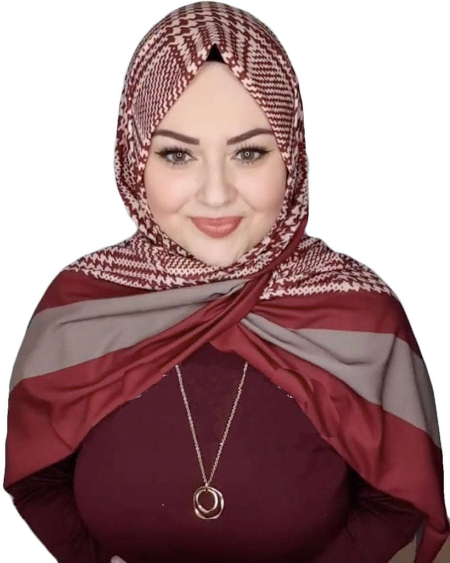Maroon Color BSY Korean Printed Scarf Hijab For Women