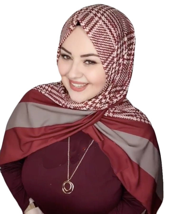 Maroon Color BSY Korean Printed Scarf Hijab For Women