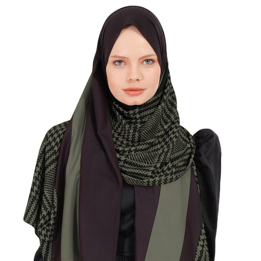 Olive Color Turkish Printed Hijab For Women