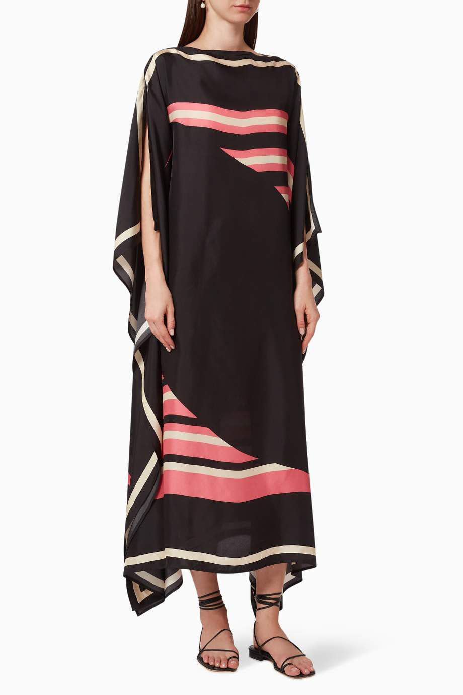 Women Digital Casual Wear Printed Striped Pattern Crepe Kaftan