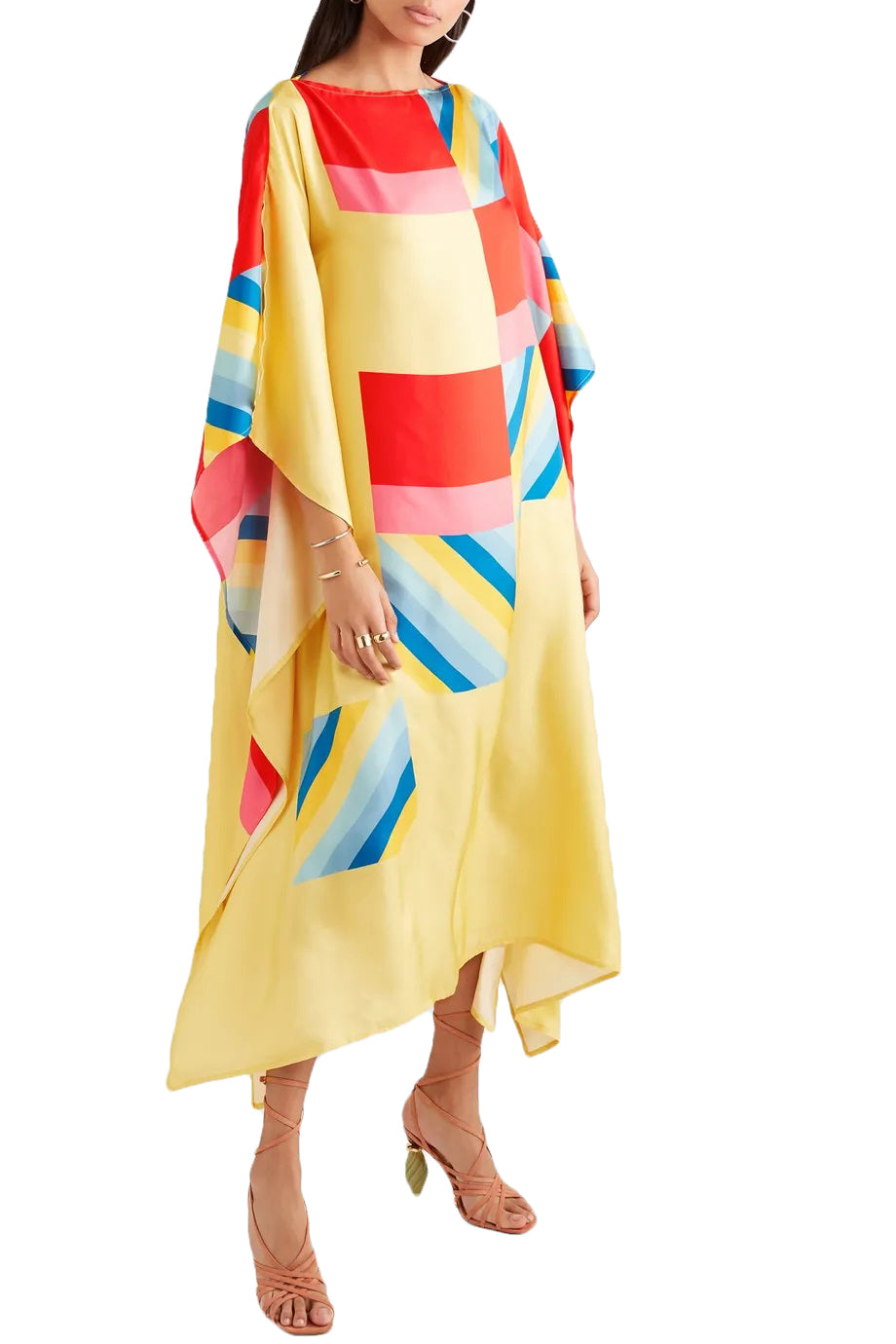 Free Size Women Printed Satin Silk Fabric Kaftan