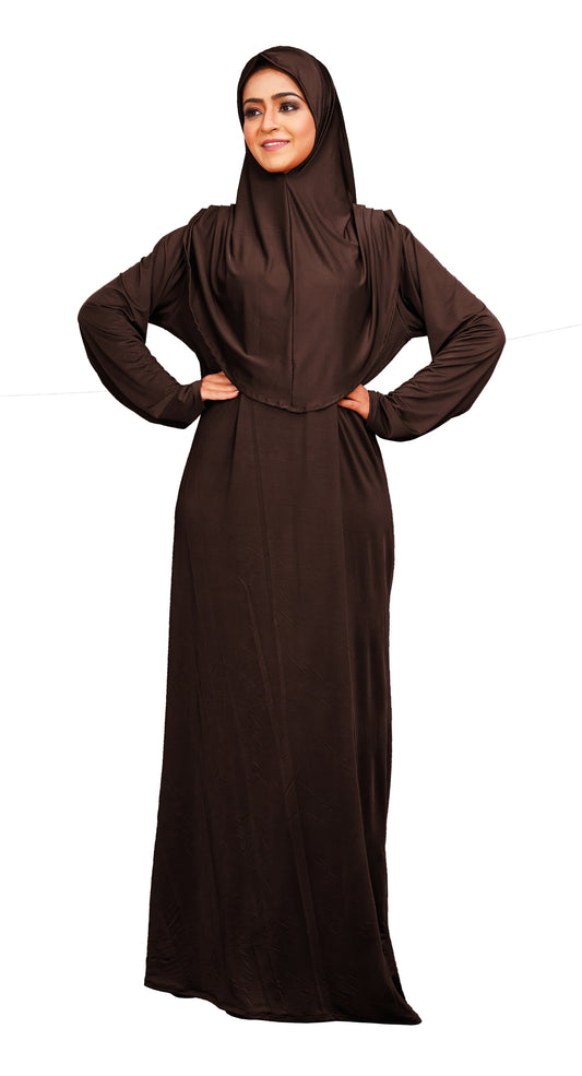 Casual Daily Women Wear Brown Lycra Plain Long Instant Hijab and Burqa Abaya