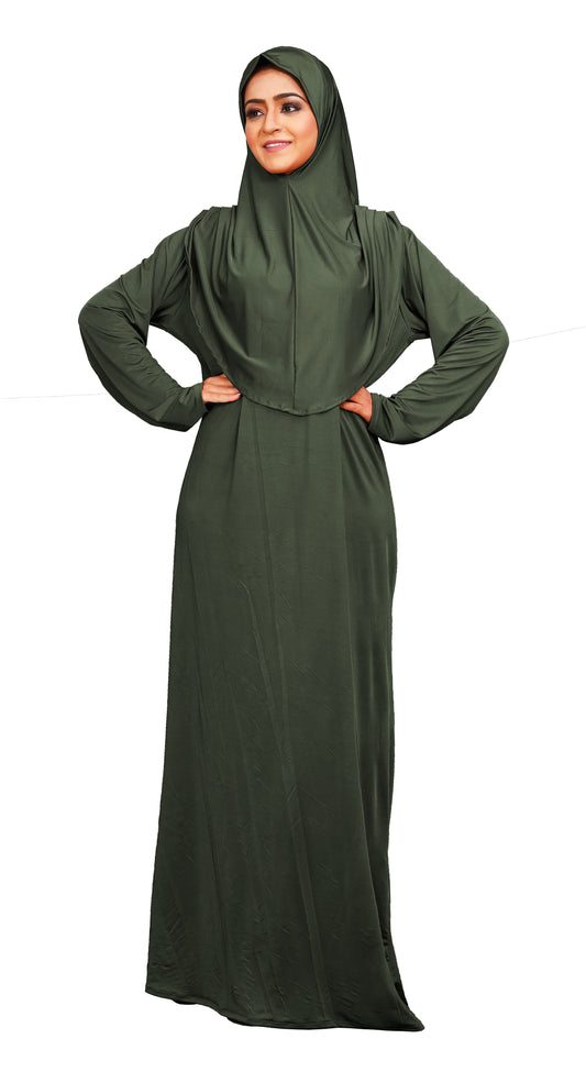 Women Islamic Wear Olive Burkha + Instant Hijab