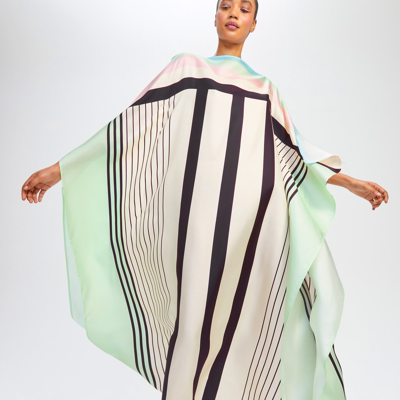 Casual Wear Printed Stripped Pattern Style Satin Silk Kaftan