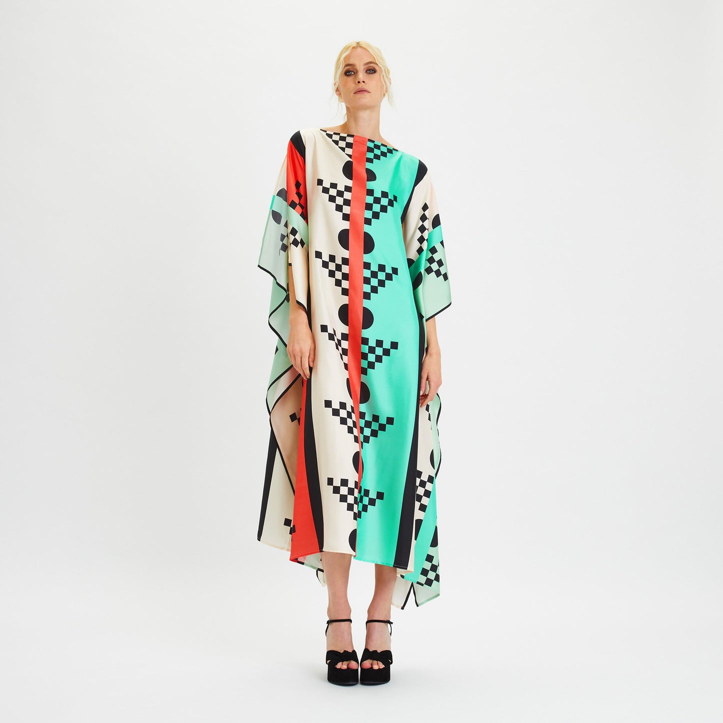 Geometric Printed Style Satin Silk Kaftan