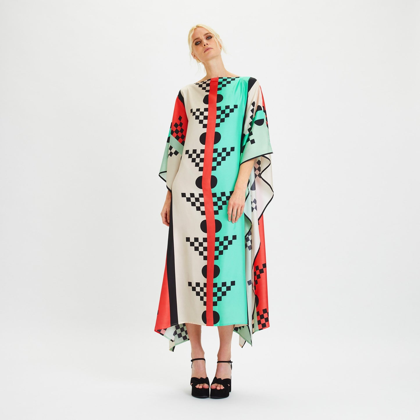 Geometric Printed Style Satin Silk Kaftan