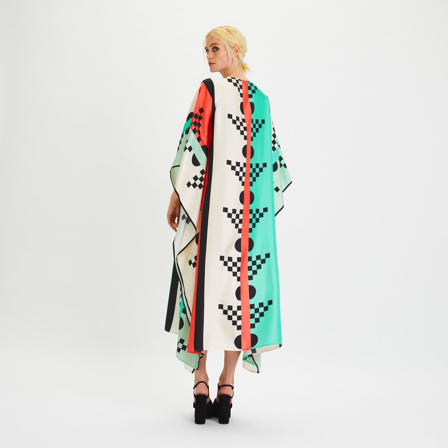 Geometric Printed Style Satin Silk Kaftan