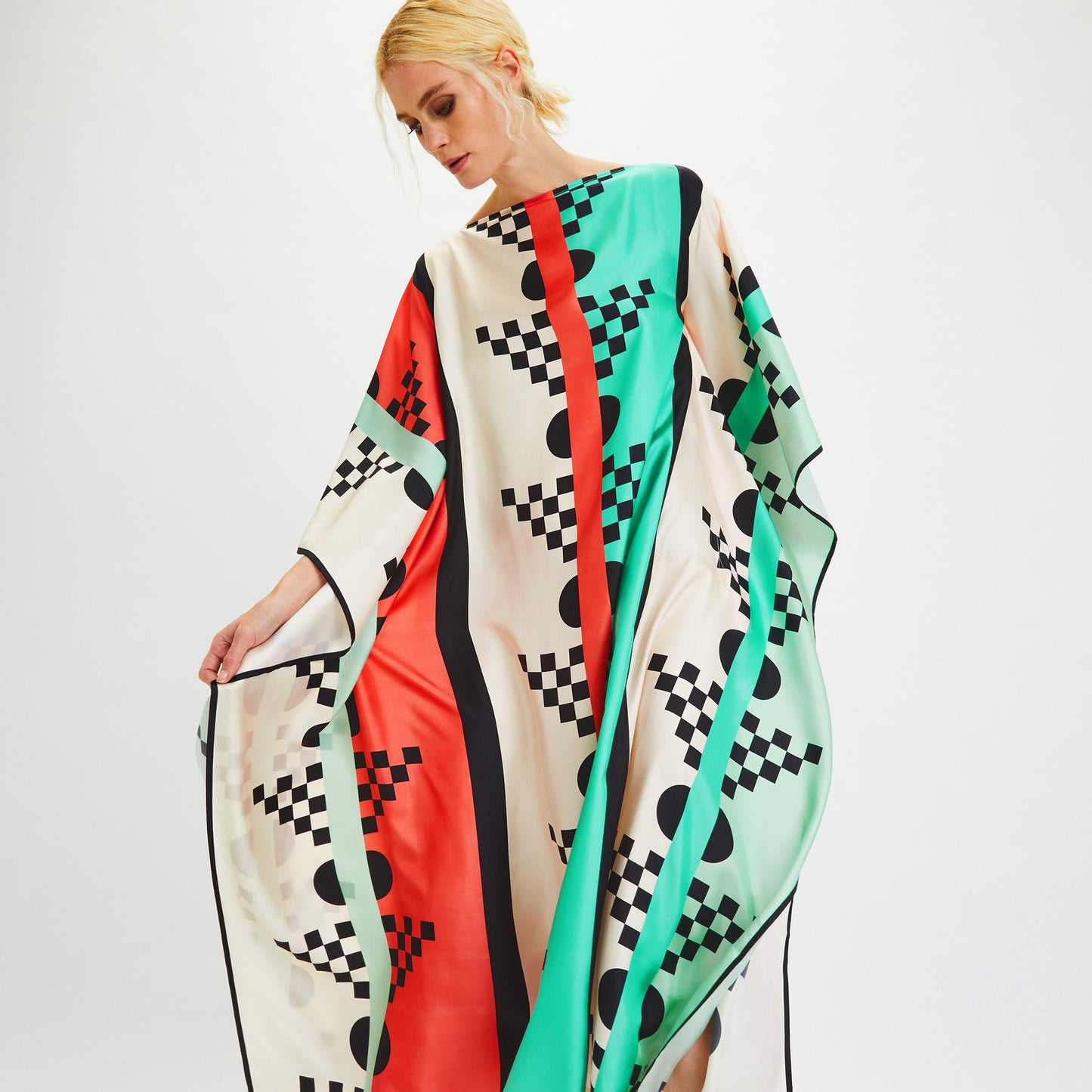 Geometric Printed Style Satin Silk Kaftan