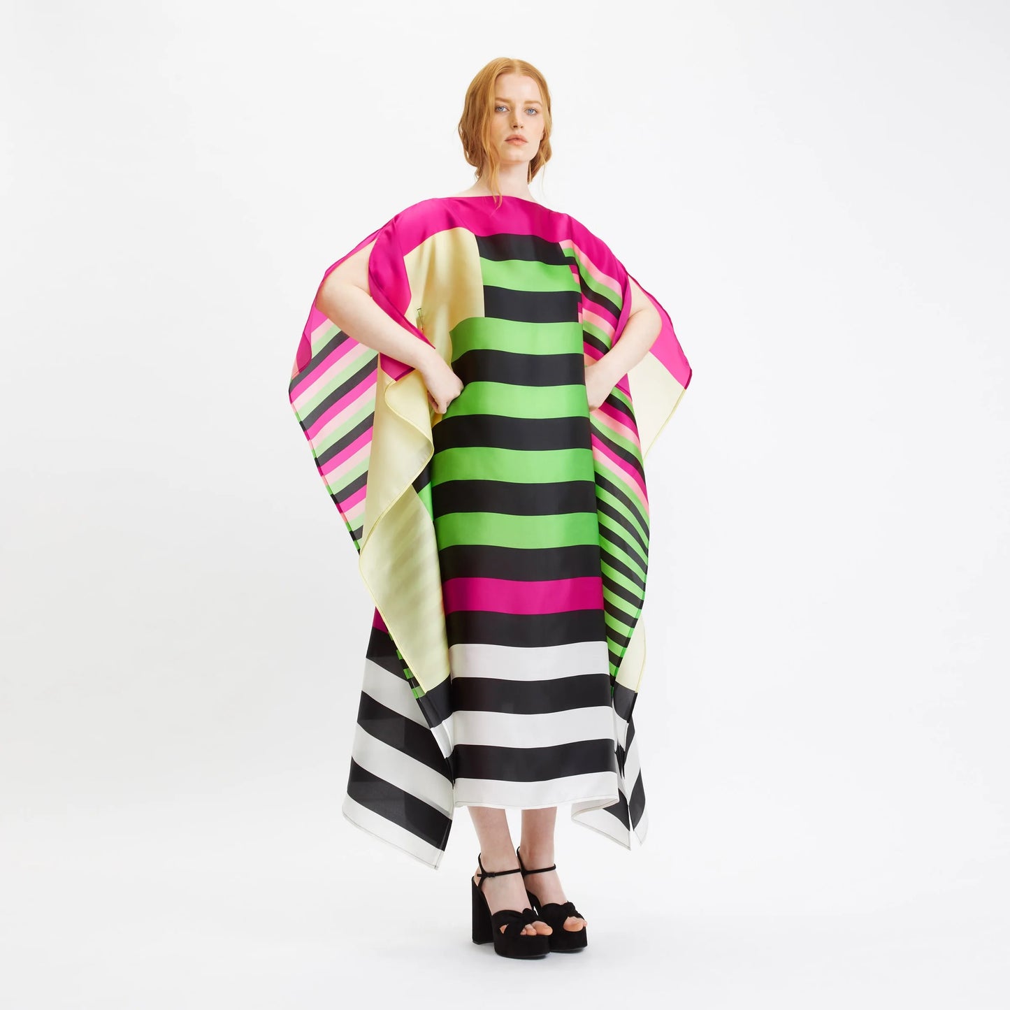 STRIPED PRNTED SOFT ORGANZA SILK  WIDE WIDTH Kaftan