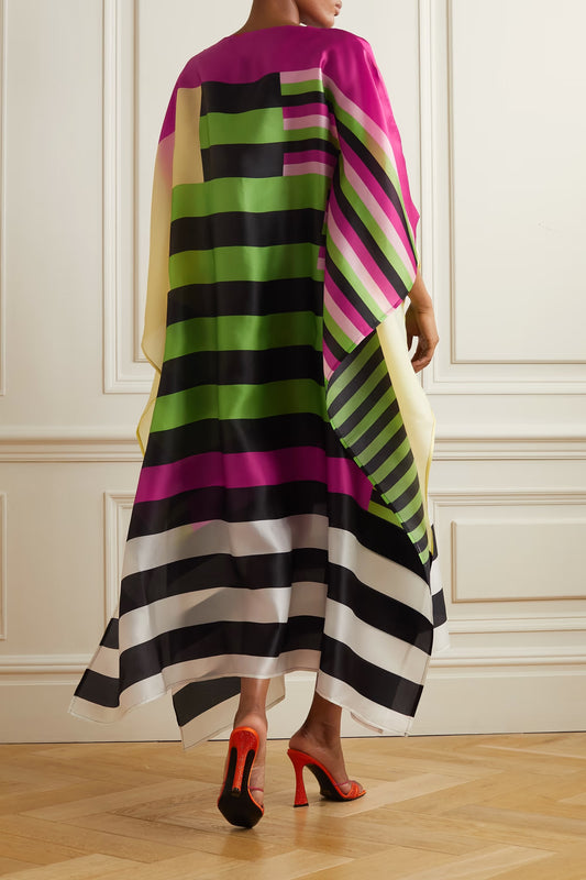 STRIPED PRNTED SOFT ORGANZA SILK  WIDE WIDTH Kaftan