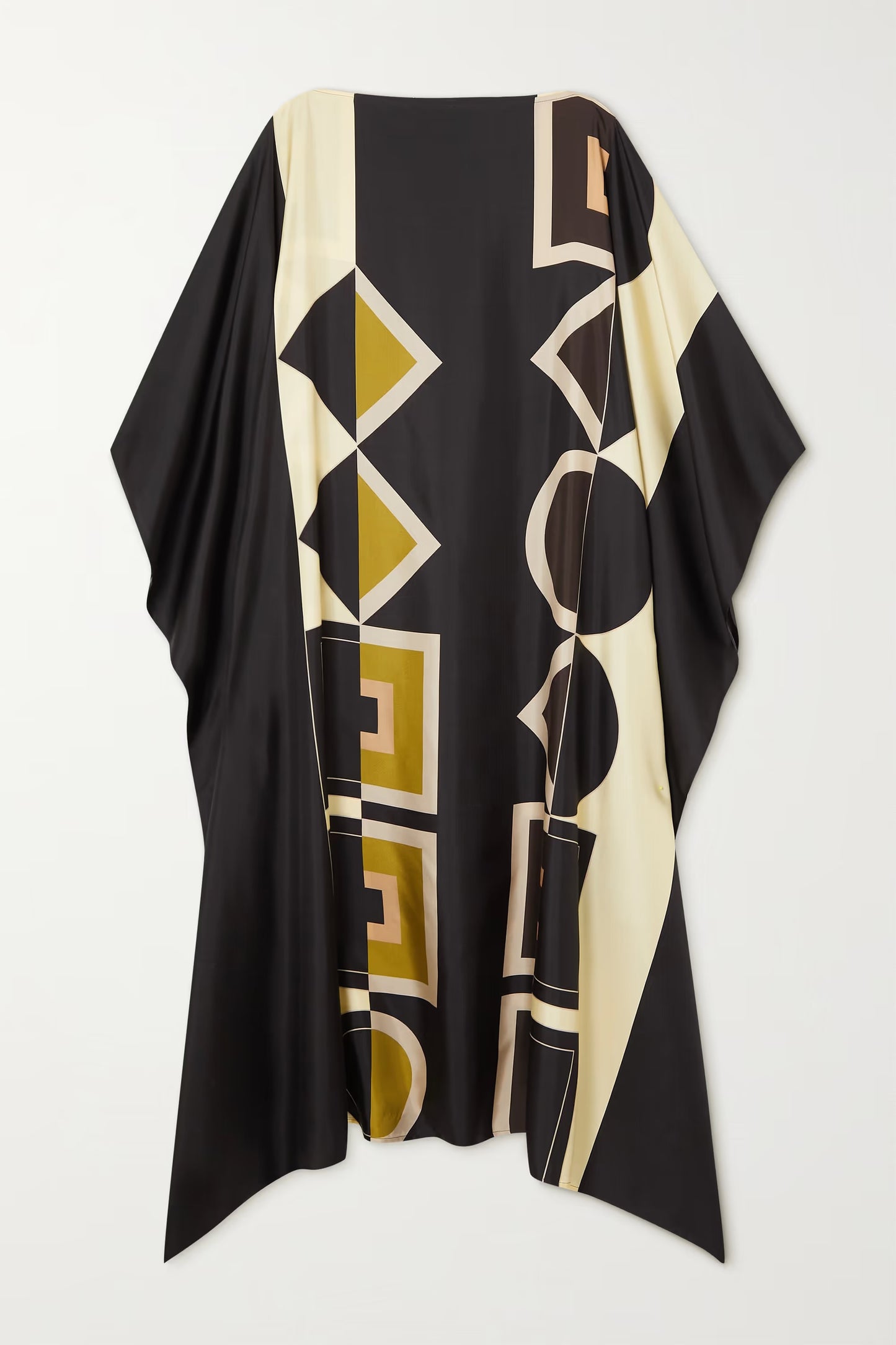 SOFT SATIN SILK CALF LENGTH GEOMETRIC PRINTED LUXURY KAFTAN